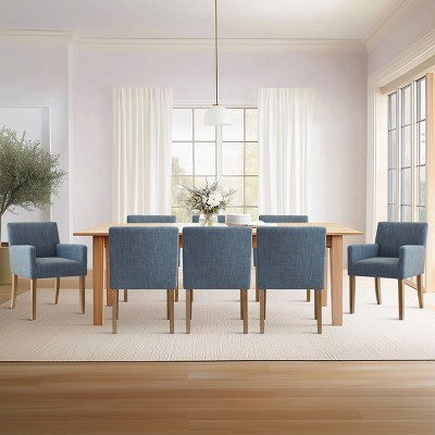 Set of 8 Modern Upholstered Dining Chairs with Armrests, Solid Rubberwood Legs, Blue Linen Blend Kitchen Seating for Dining Area-Panipeachy | Target