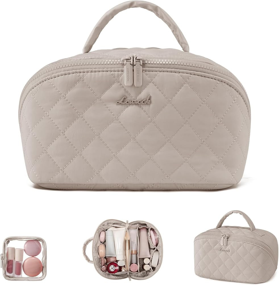 LOVEVOOK Travel Makeup Bag for Women, 2Pcs Puffer Waterproof Cosmetic Organizer, Large Capacity P... | Amazon (US)
