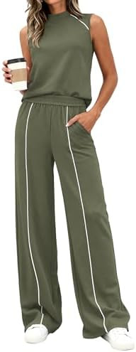 BTFBM Two Piece Sets for Women Summer Outfits 2026 Lounge Sets Mock Neck Tops Wide Leg Pants Trav... | Amazon (US)