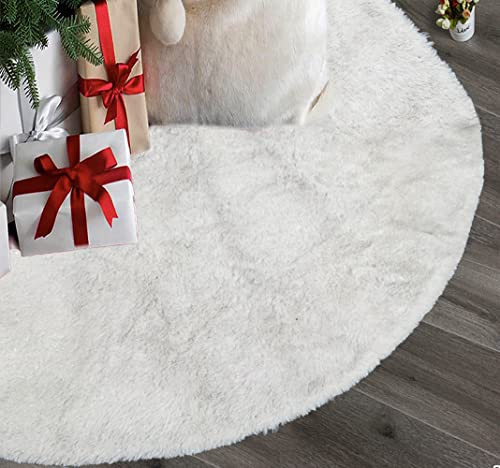 AOGU 48 Inch Faux Fur Christmas Tree Skirt White Shiny Plush Skirt for Merry Christmas Party Christmas Tree Decoration | Amazon (US)