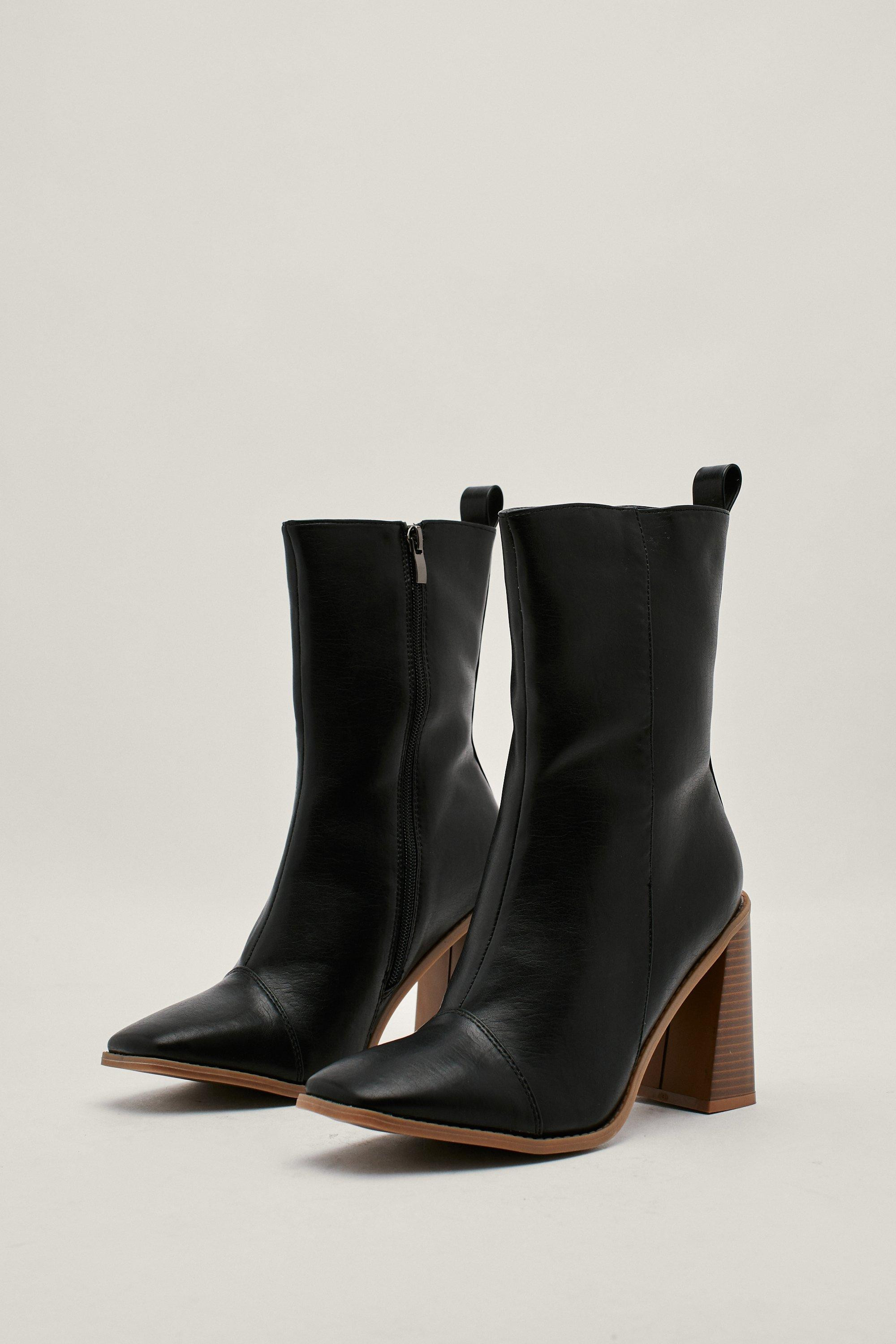 Faux Leather Wooden Heeled Ankle Boots | NastyGal (UK, IE)