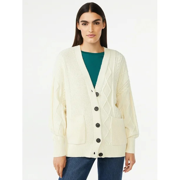 Free Assembly Women's Mix Stitch V-Neck Cardigan Sweater | Walmart (US)