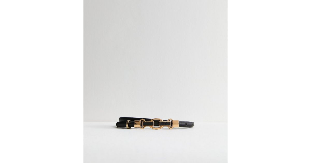 Black Lock Buckle Skinny Belt  | New Look | New Look (UK)