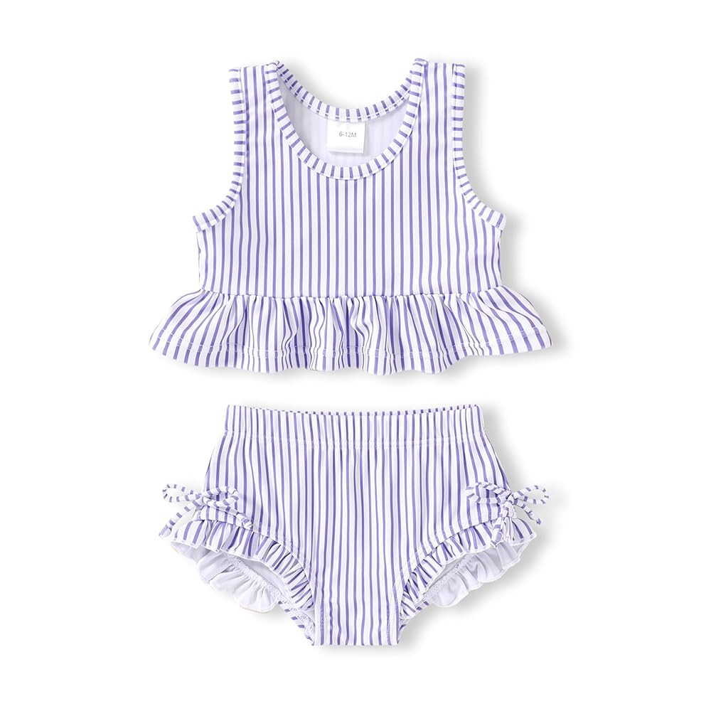 HAPPYMA Baby Swimsuit Toddler Girl Bathing Suit Summer Stripe Bikini Set Beach Two Piece Swim Wea... | Amazon (US)