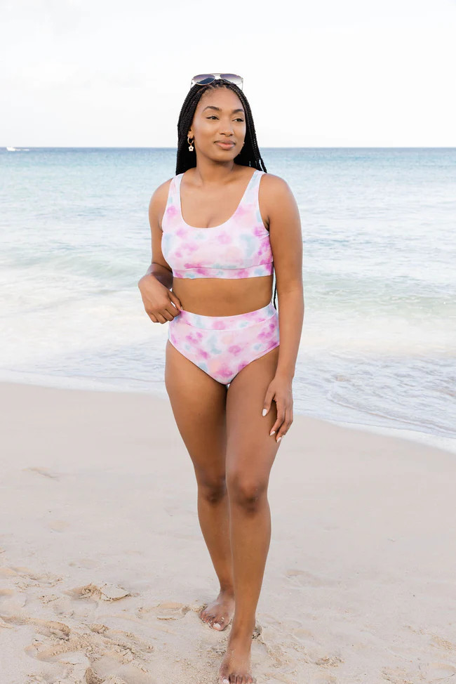 Resting Beach Face Watercolor Bikini Top | Pink Lily