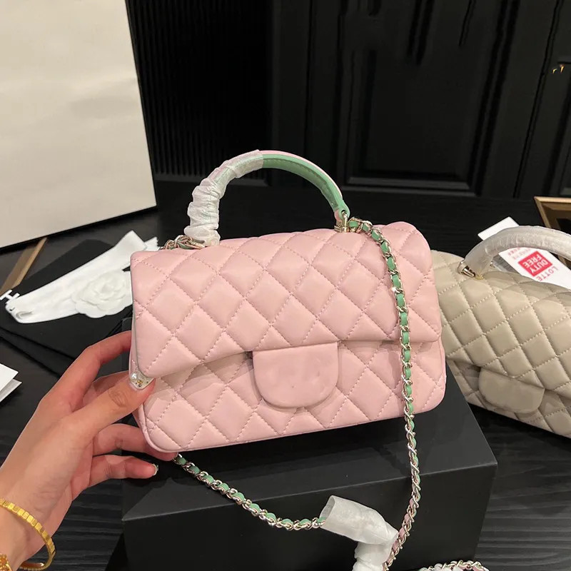 23P Womens Trendy Lambskin Classic Mini Flap Quilted Bags To Handle With Gold Metal Tote GHW Cros... | DHGate