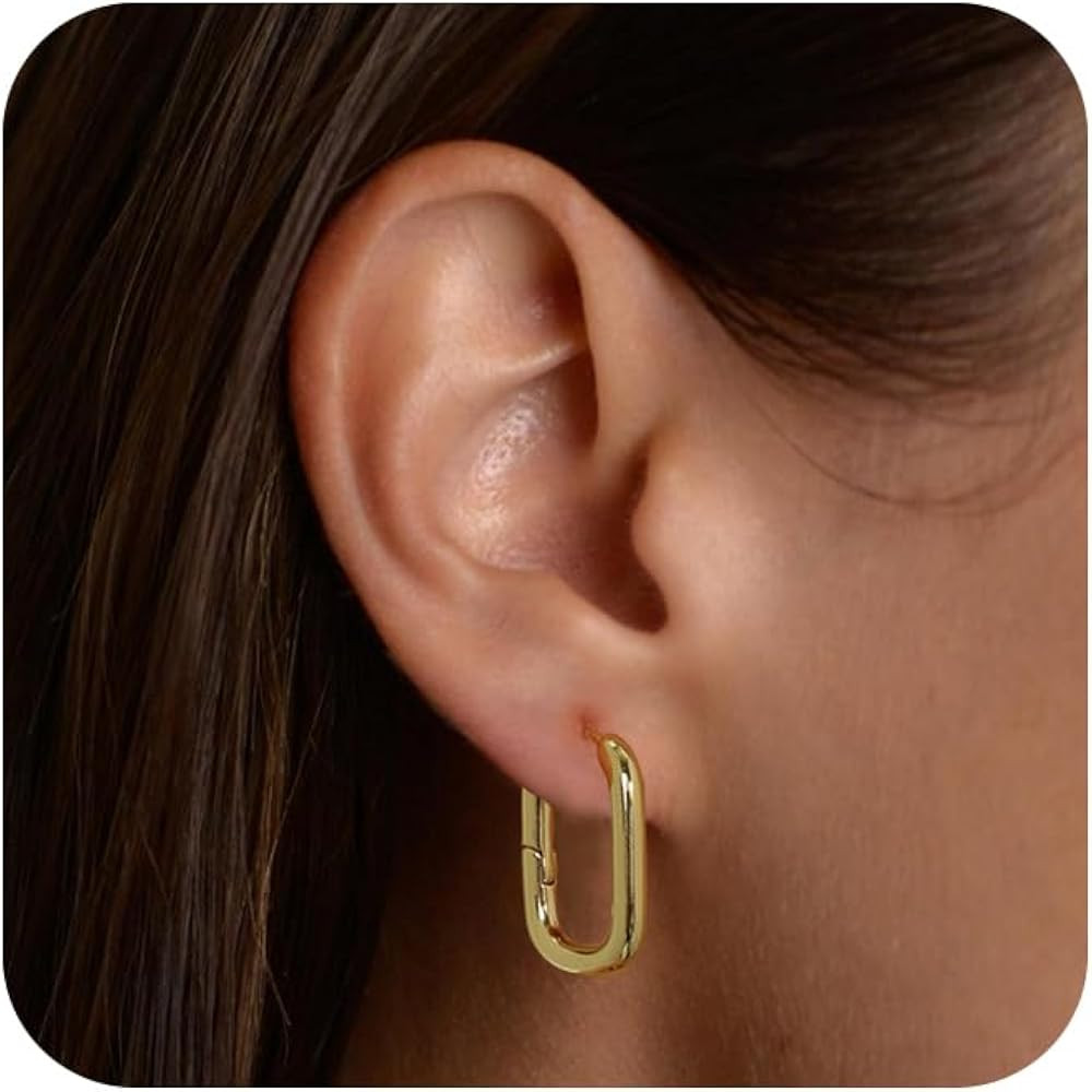 Gold Hoop Earrings for Women,Dainty Chunky Gold Earrings 14k Gold Plated Hypoallergenic Claw CZ H... | Amazon (US)