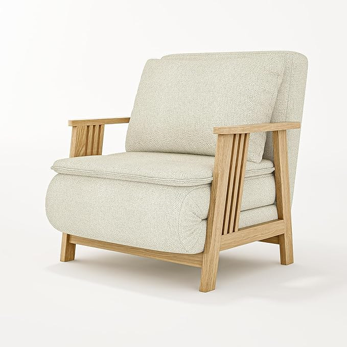 Convertible Fabric Upholstered Accent Armchair with Solid Wood Frame (Off-white) | Amazon (US)