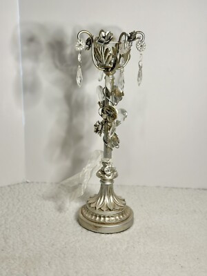 Hollywood Regency Metal & glass Candle holder gilded teardrop Prisms beads  15”  | eBay | eBay US