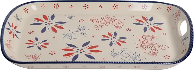 Temp-tations by Tara Serving Tray with Handles in Patriotic - 16" Large Coffee Table Trays, Ceram... | Amazon (US)