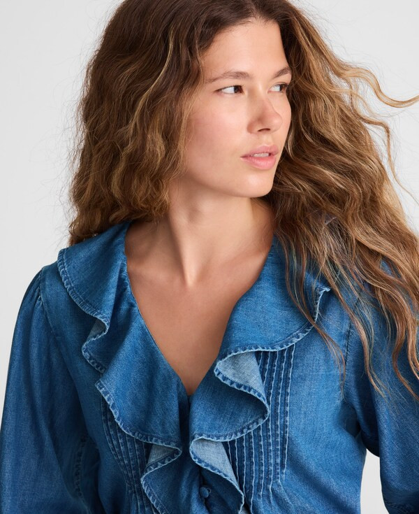 Denim Ruffled Pintuck Top | Madewell | Madewell