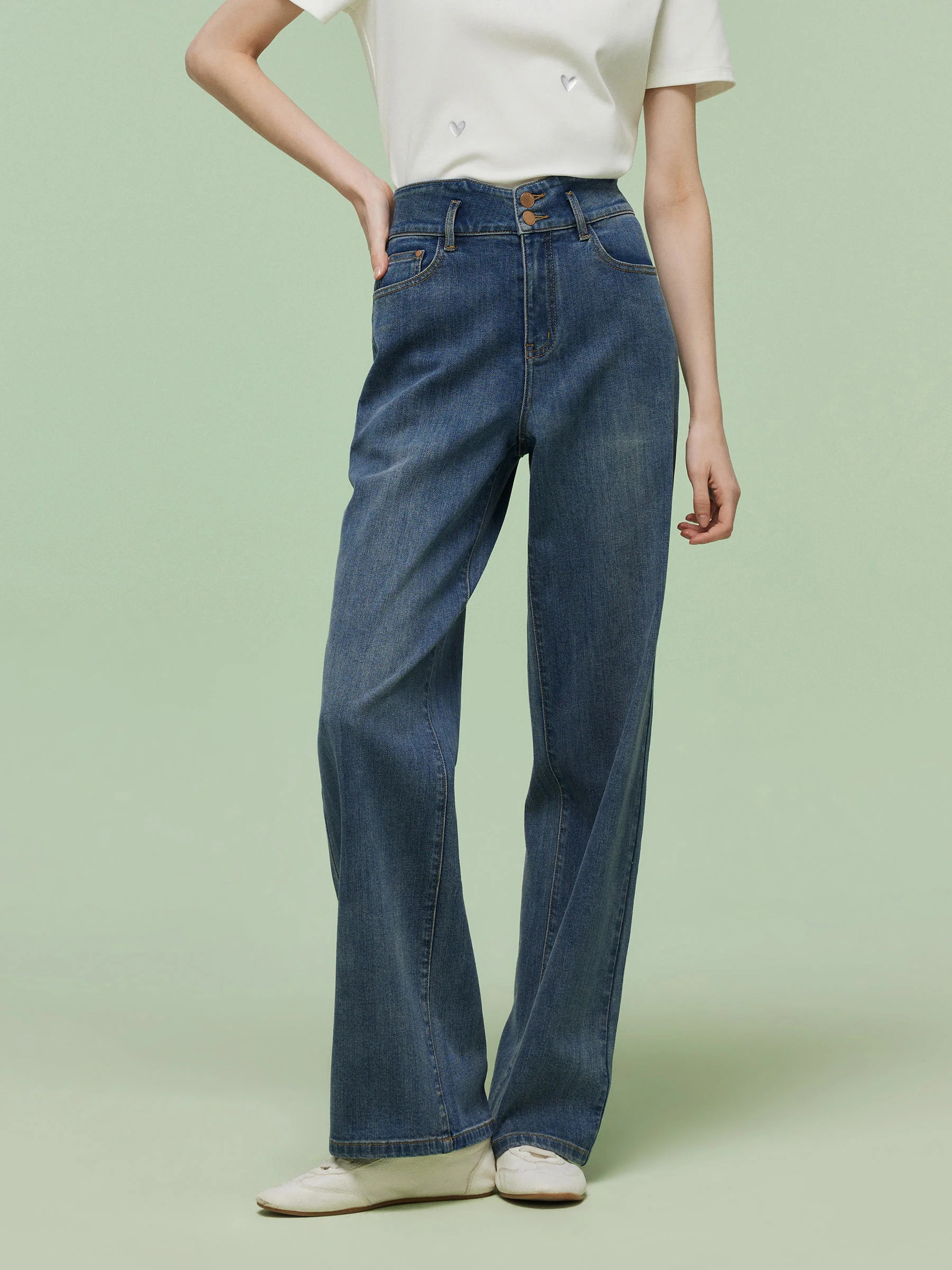 Denim Women High-Waisted Straight Leg Jeans - Mid Denim / 27 | GOELIA