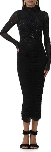 Cruz Rhinestone Long Sleeve Mesh Midi Dress | Nordstrom