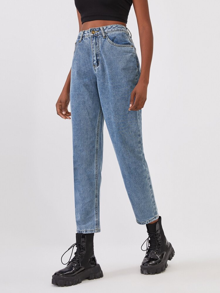 Blauw Casual Vlak jeans Knoop | SHEIN