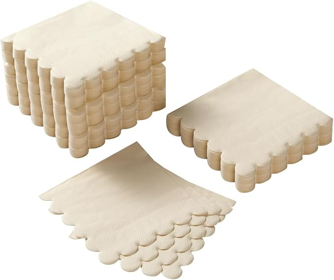 100 Pack Cocktail Napkin 2-Ply Scalloped Edged Dessert Napkins Folded 5 x 5 Inches Disposable Nap... | Amazon (US)