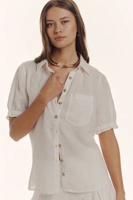 The Aly Linen Puff-Sleeve Blouse by Pilcro | Anthropologie (US)