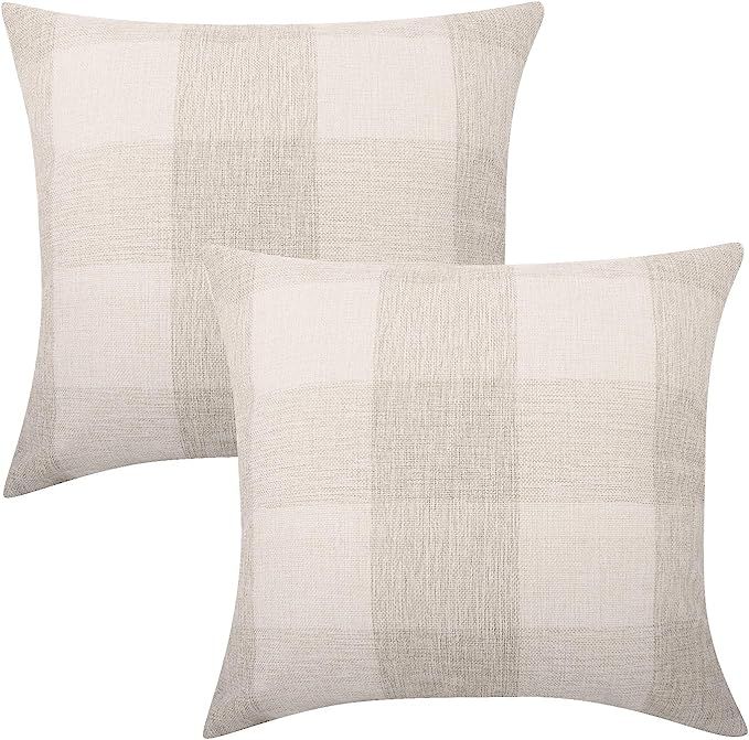 Lewondr Checkered Throw Pillow Case, 2 Pack Breathable Wrinkle-Resistant Linen Throw Pillow Prote... | Amazon (CA)