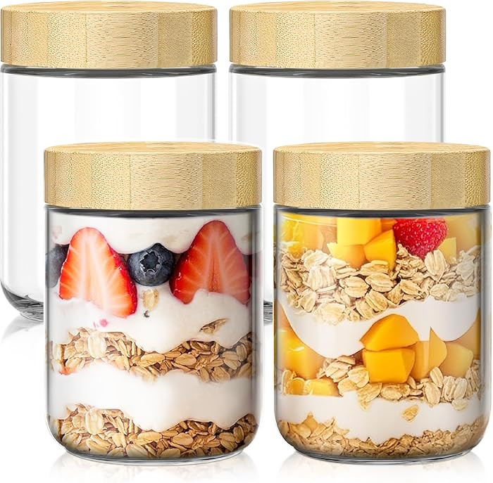 4 pack 16oz Overnight Oats Containers with Bamboo Lids, Glass Jars with Airtight Lids for Meal Pr... | Amazon (US)