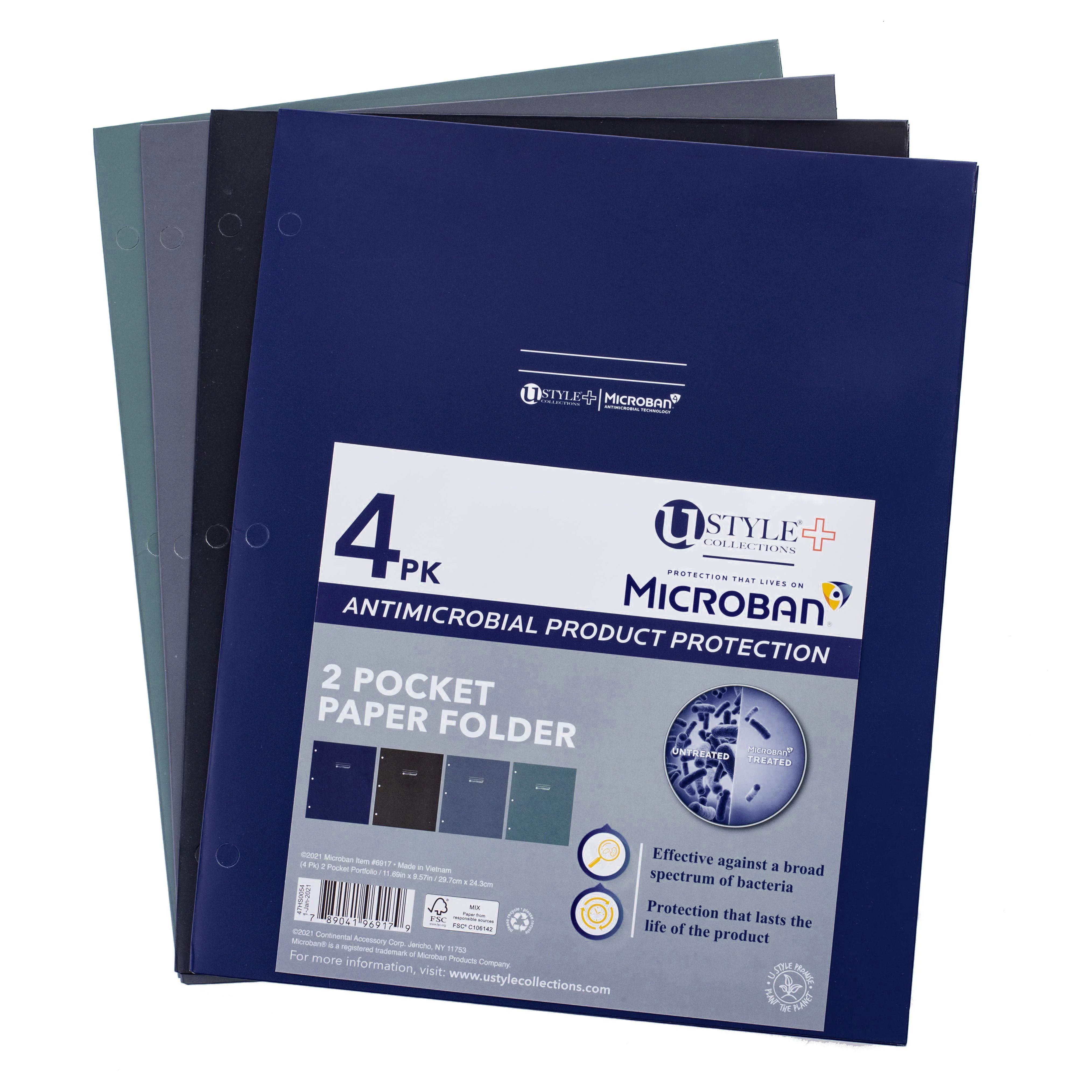 U Style Antimicrobial Two-Pocket Paper Folder with Microban, 4 Pack, Assorted (Navy, Black, Grey,... | Walmart (US)