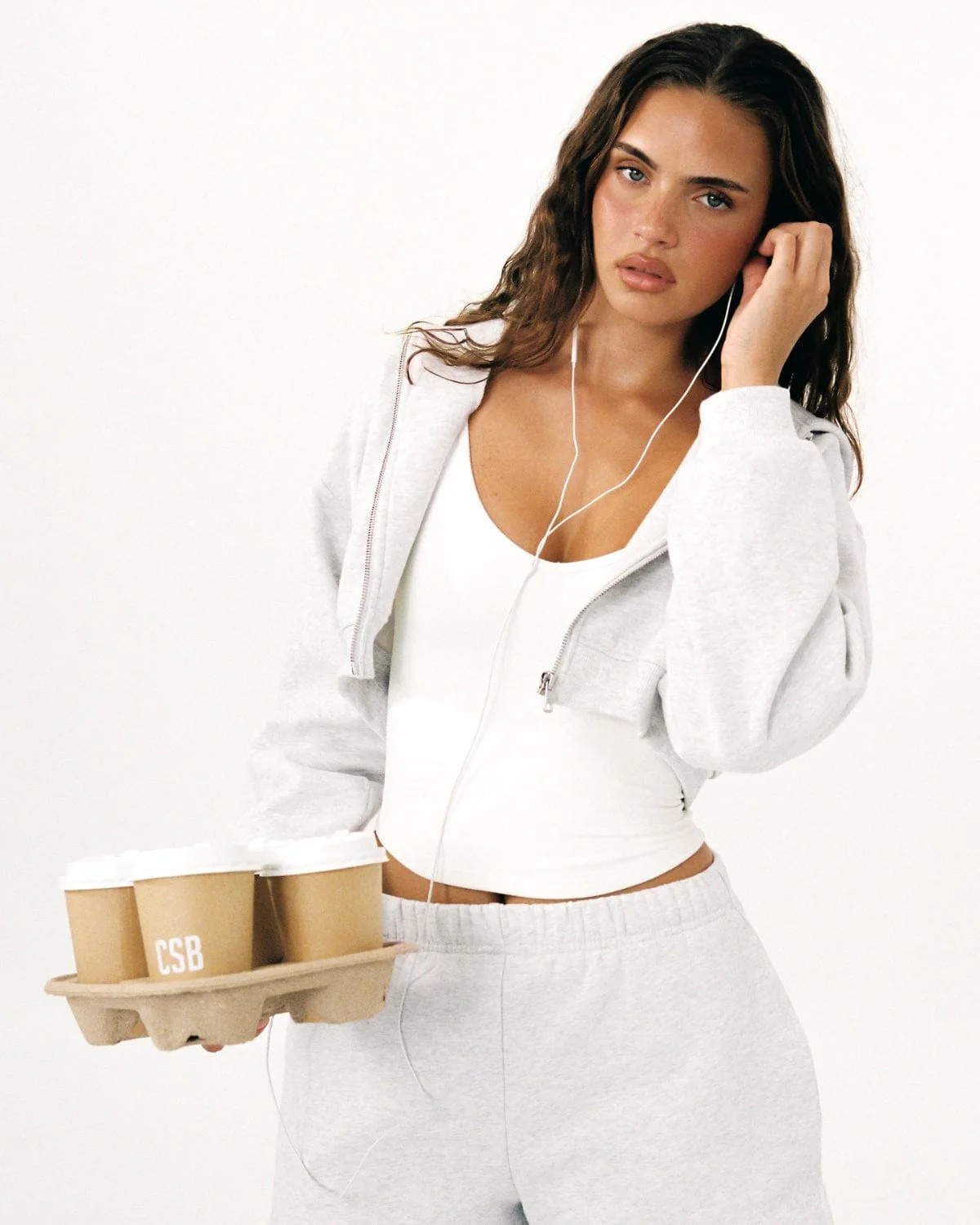 Cropped Zip Hoodie | Snow Marl | Crop Shop Boutique AU