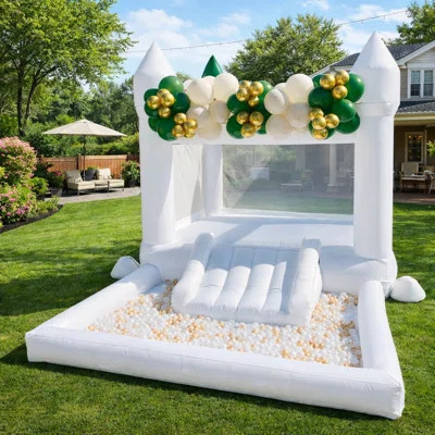 13Ft Inflatable White Bounce House With Slide And Ball Pit For Kids – Compact Design With Blower | Wayfair North America