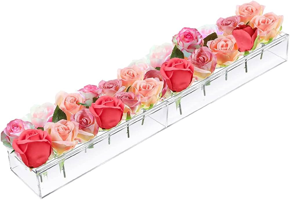 Acrylic Flower Vase Rectangular, 24 Inches 24 Holes Long Flower Vases for Centerpieces, Acrylic F... | Amazon (US)