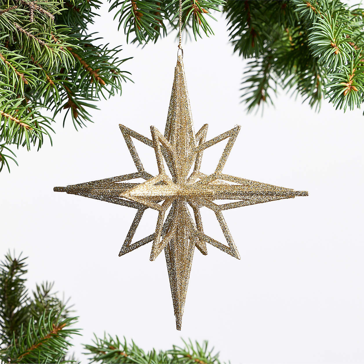 Radiant Glitter Gold Star Christmas Tree Ornament + Reviews | Crate & Barrel | Crate & Barrel