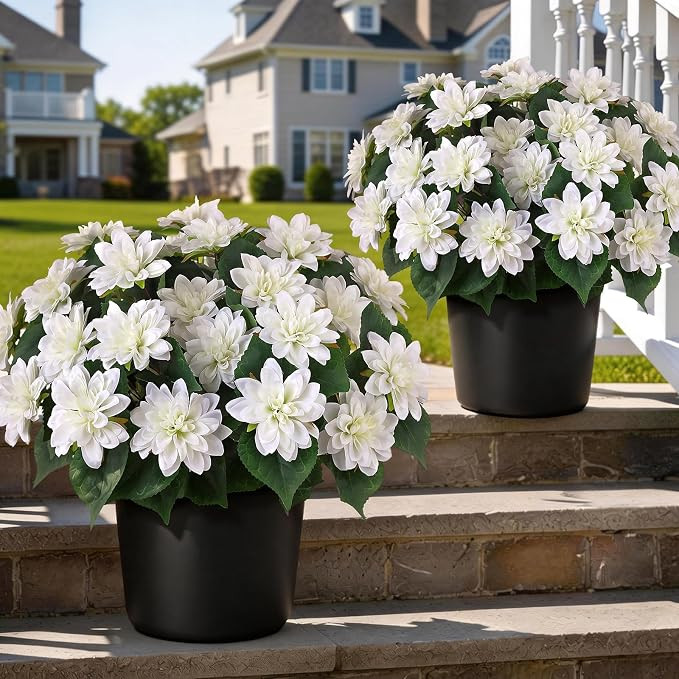 2 Set 20" Artificial Dahlia Flower Topiary Ball Trees for Porch(White) | with Pots,No Assembly Re... | Amazon (US)