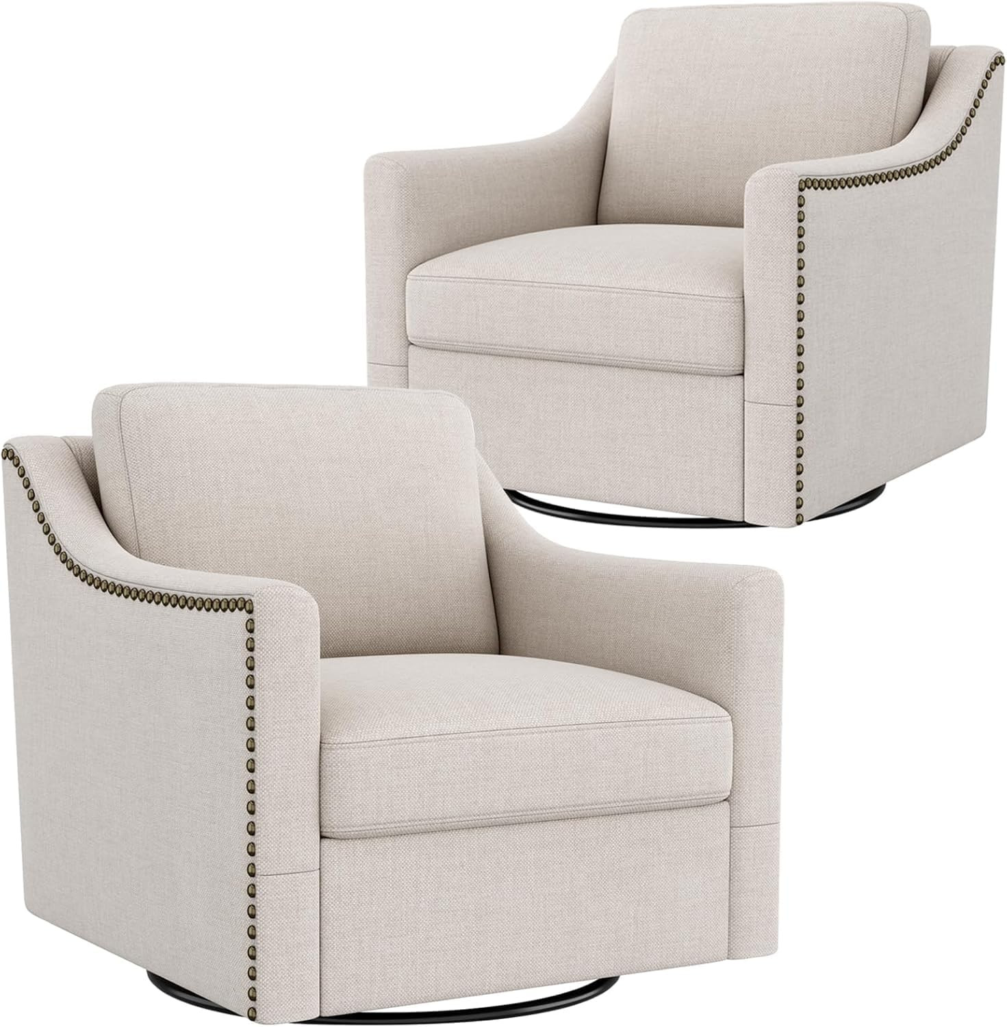 Swivel Accent Chair Set of 2，Armchair，Bronze Nail Decoration Comfy Living Room Chair,Single Sofa Chair，Reading Chairs,for Living Room Bedroom Reading Apartment (Cream, 2 Cream) | Amazon (US)