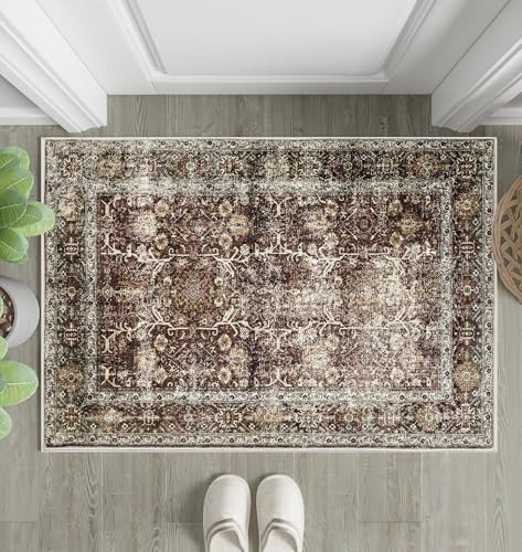PureCozy Rust Red Entryway Rug 2x3 Vintage Area Rug Indoor Kitchen Washable Door Mat Living Room Carpet Tribal Distressed Rug Retro Accent Throw Rug for Office Dining Room Bathroom Faux Wool | Amazon (US)