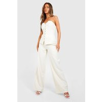 boohoo Women's Linen Look Wide Leg Trousers in Cream | Size: 10 | boohoo (US & Canada)