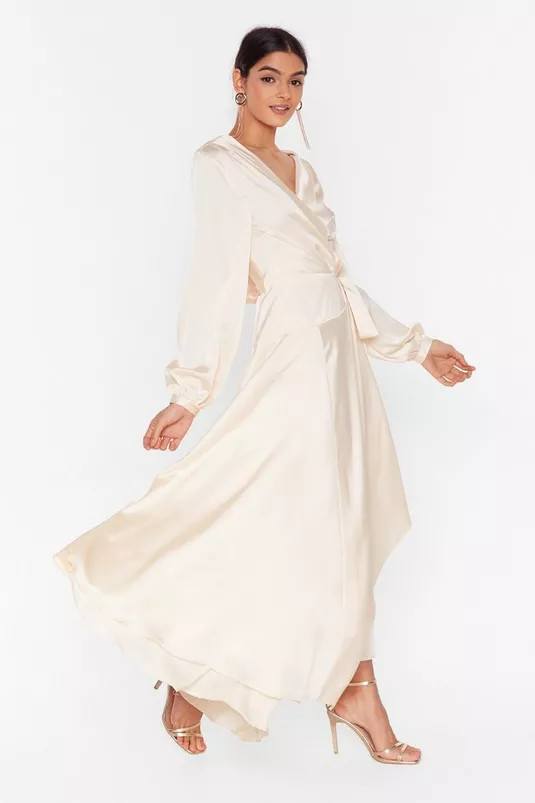 Cowl Back Satin Wrap Maxi Dress | Nasty Gal (US)