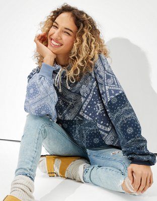 AE Forever Slouchy Printed Hoodie | American Eagle Outfitters (US & CA)