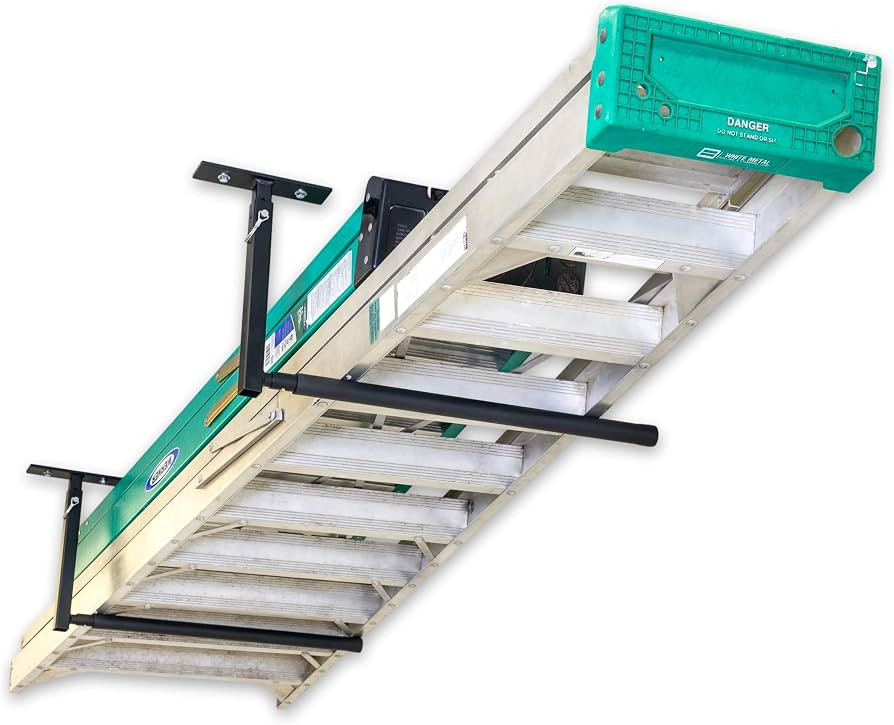 StoreYourBoard Adjustable Overhead Ladder Rack \u2013 Garage Organizer Ladder Shelf for Step & Ex... | Amazon (US)