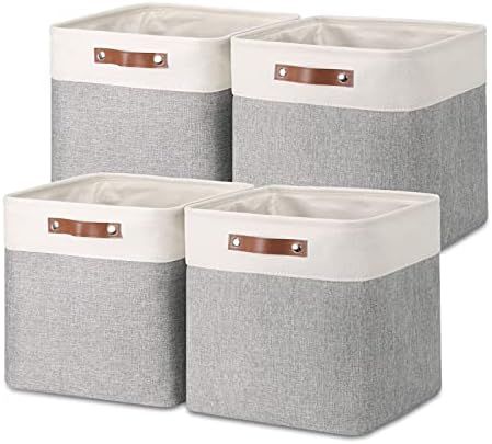 Temary Storage Cubes Baskets Fabric Storage Bins 13 Inch Cube Storage Baskets with PU Leather Handle | Amazon (US)