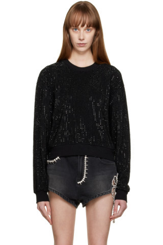 Black Crystal Embellished Sweatshirt | SSENSE