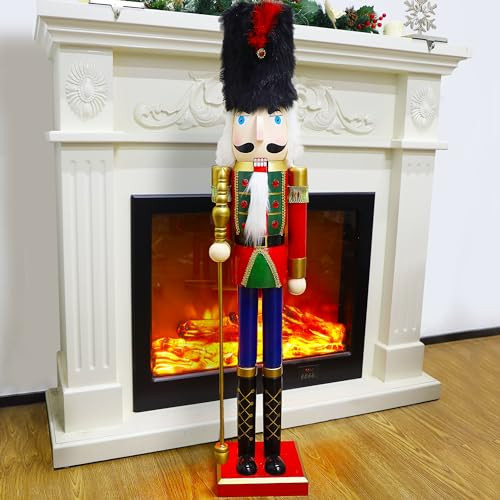 Joliyoou Christmas Nutcracker Figures, 36" H Wooden Nutcracker Soldier Holding A Scepter, Large Size Xmas Nutcracker Welcome Centerpieces for Indoor Outdoor Floor Festival Decorations | Amazon (US)