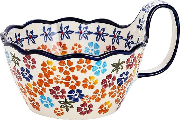 Handpainted Large Soup Bowl with Handle, 34 oz French Onion Soup Bowls Microwave & Oven Safe, Pol... | Amazon (US)