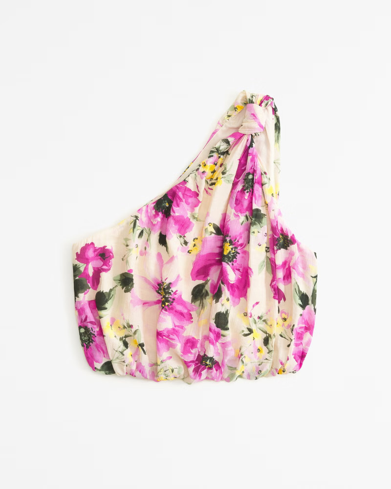 Women's Asymmetrical One-Shoulder Knotted Crinkle Set Top | Women's Clearance | Abercrombie.com | Abercrombie & Fitch (US)