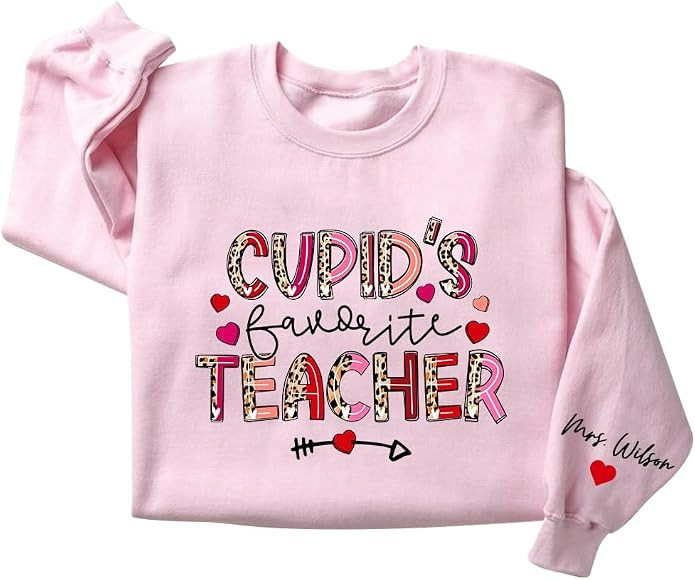 My4gifts Personalized Teacher Valentines Shirt, Custom Name Teacher On Sleeve, SweetHearts Valent... | Amazon (US)