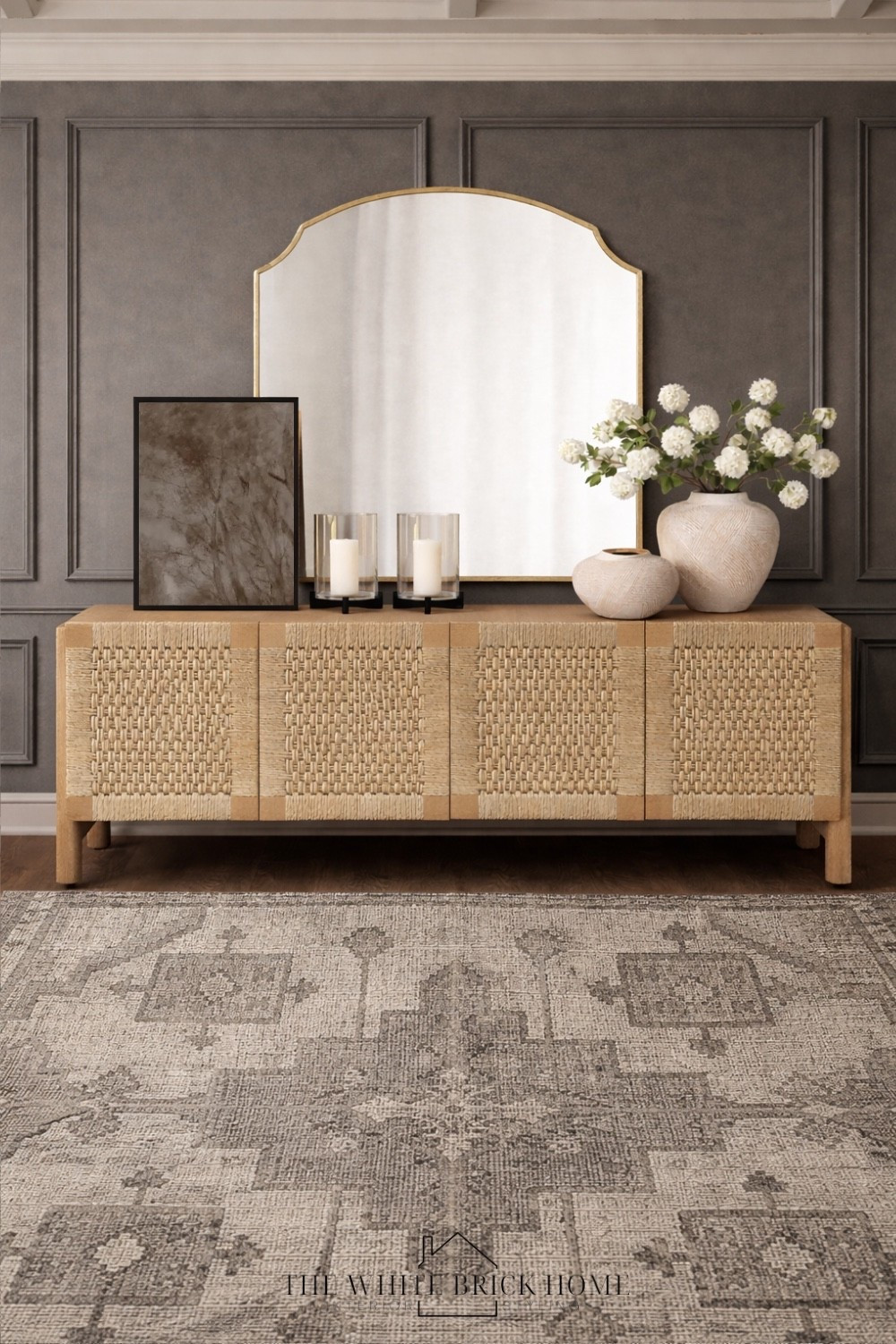 A warm, modern traditional console moment - woven texture, soft neutrals, and simple styling that makes any dining room feel instantly finished.
🖤🖤
Buffet, buffet cabinet, buffet cabinet styling, dining room, dining room furniture, dining room decor ideas, vases, faux greenery, home decor, home accessories, home accents, area rug, rug, wall mirror, entryway, entryway wall table, entryway decor, home decor ideas 


#LTKHome #LTKSeasonal #LTKSaleAlert