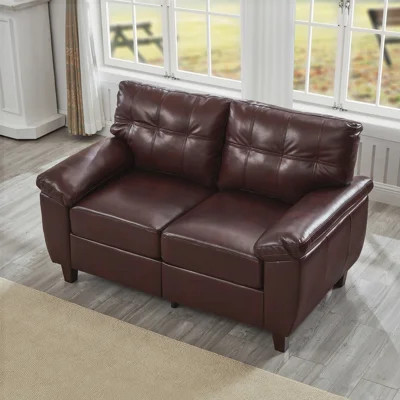 Loveseat Modern Design Faux Leather Couch, Living Room Sofa with Storage, Big Armrest, Upholstered Breathable PU Leather, Burgundy, 59 Inch | Wayfair North America
