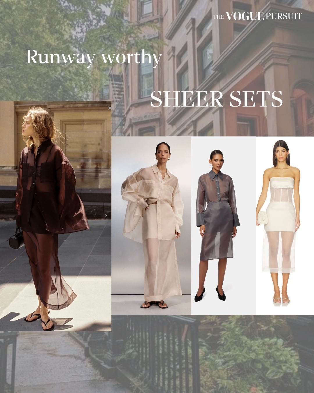 Sheer sets. Luxury style 

Date night 
Chic 
High end
Designer
