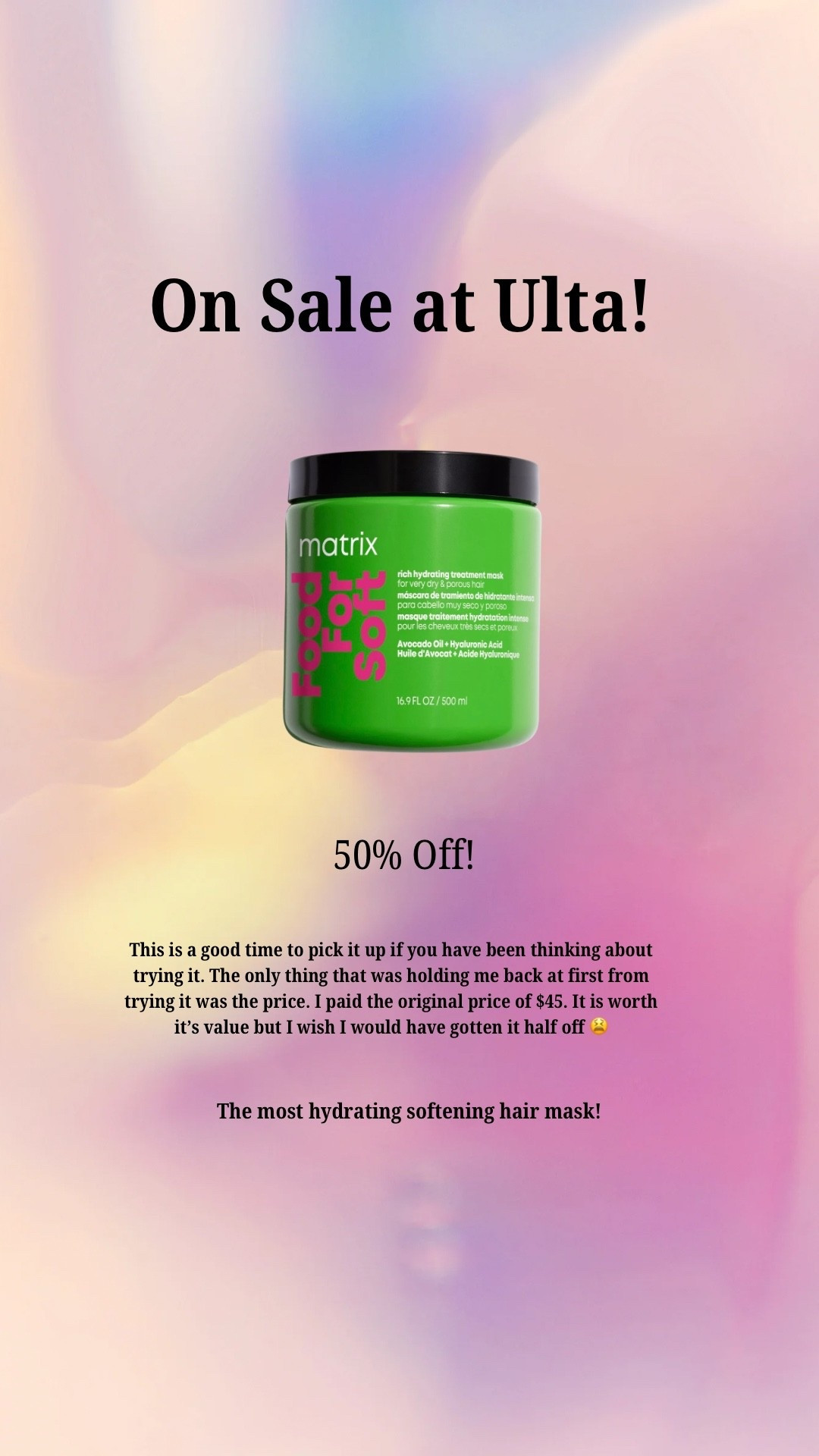50% Off now at Ulta! Matrix Food for soft hair mask ✨

#LTKselfcare #LTKSpringSale #LTKBeauty