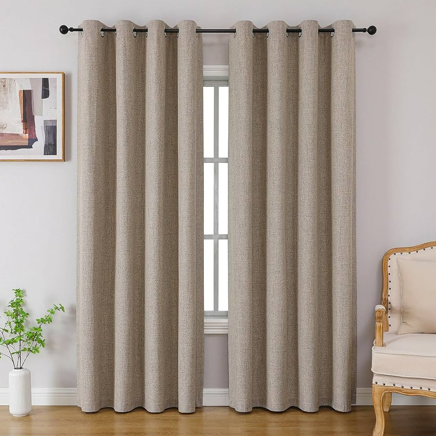 CUCRAF 100% Blackout Curtains 84 inches Length 2 Panels Set, Room Darkening Linen Textured Curtai... | Amazon (US)