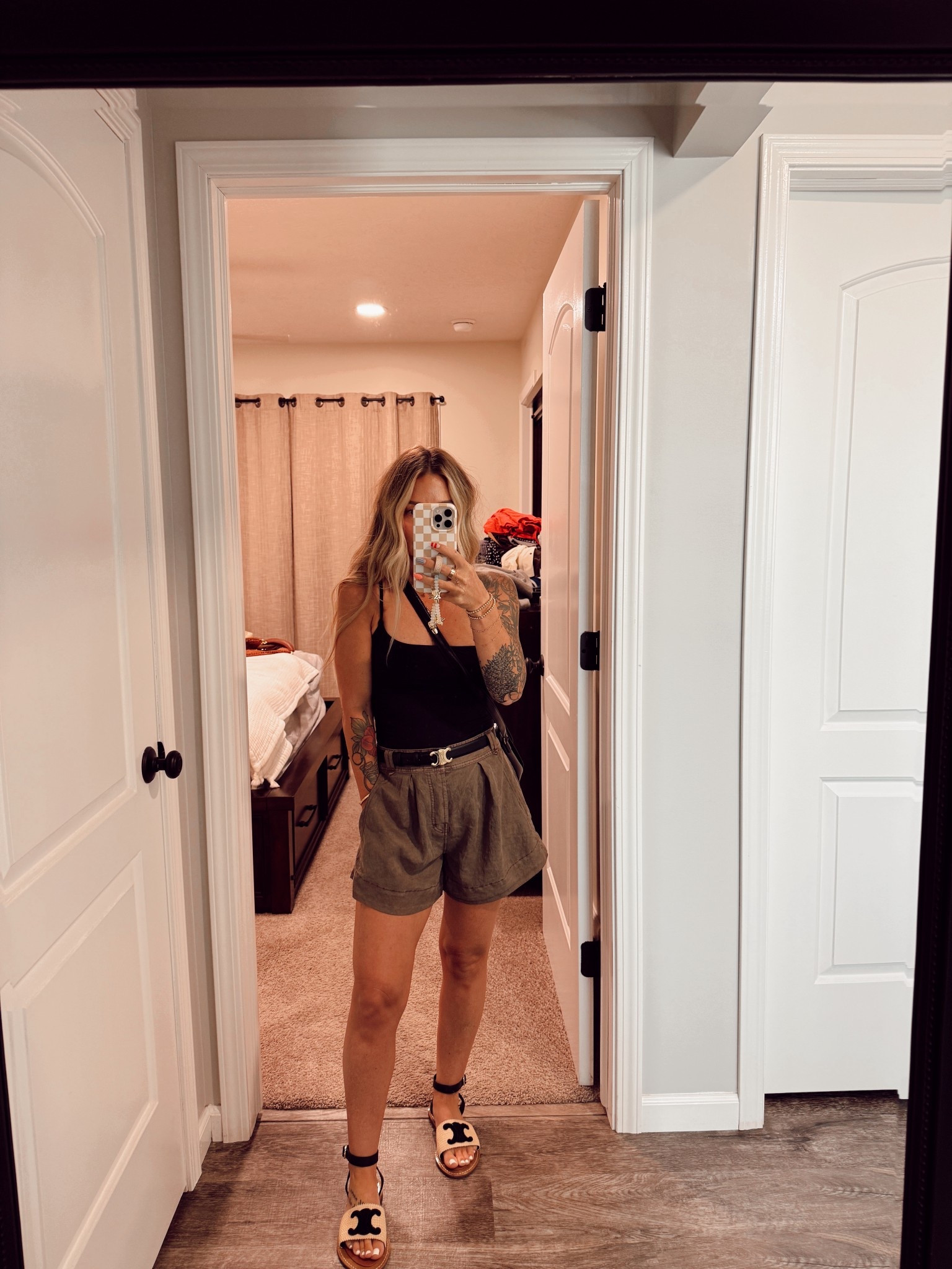 Sunday funday fitty fit! 

Wearing small in top
Shorts are size 0
Belt is Option black 95cm, gold
Bag is 3-premium quality (20cm)
Sunglasses are option 1 
Shoes are option brown - run true to size 

#LTKSeasonal #LTKItBag #LTKShoeCrush