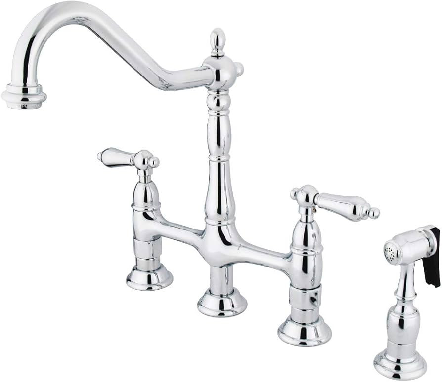 Kingston Brass KS1271ALBS Heritage Bridge Kitchen Faucet, 8-9/16", Polished Chrome | Amazon (US)