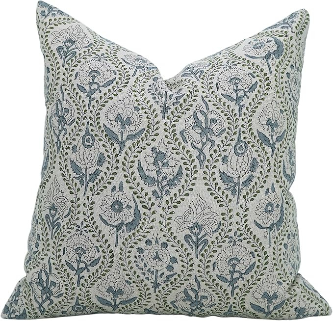 Traditional Handmade Chic Block Floral Print Decorative 18x18 Inch Pillow Cover for Sofa, Couch, ... | Amazon (US)
