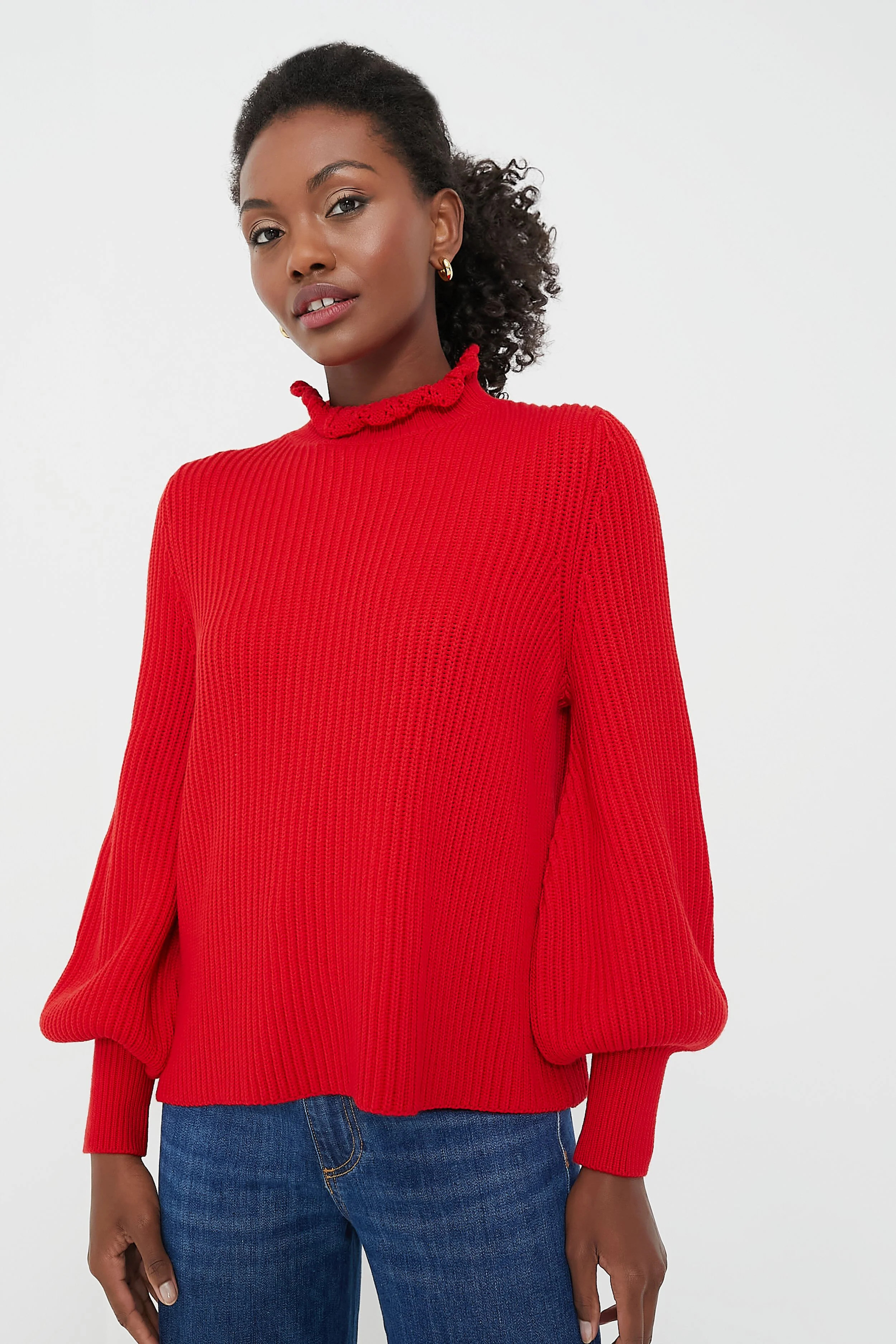 Red Ruffle Neck Delphine Sweater | Tuckernuck (US)