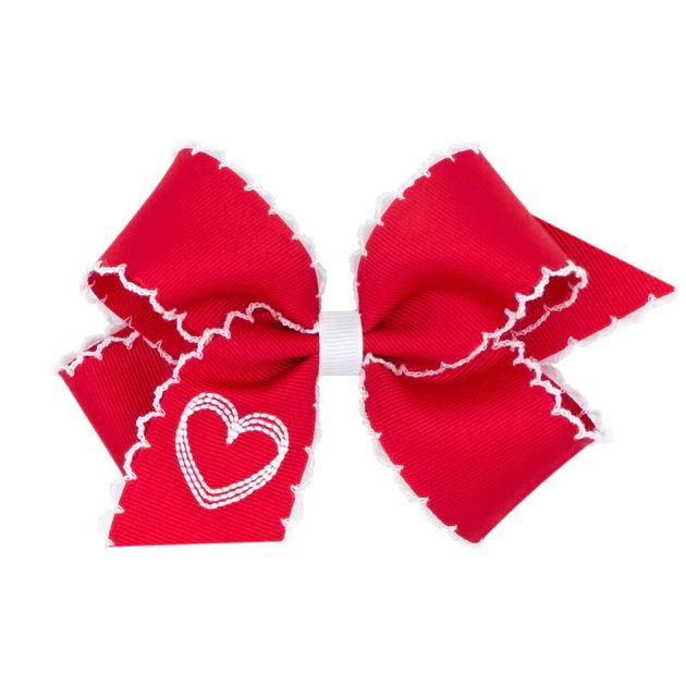 Red Embroidered Heart Moonstitch Bow | Classic Whimsy